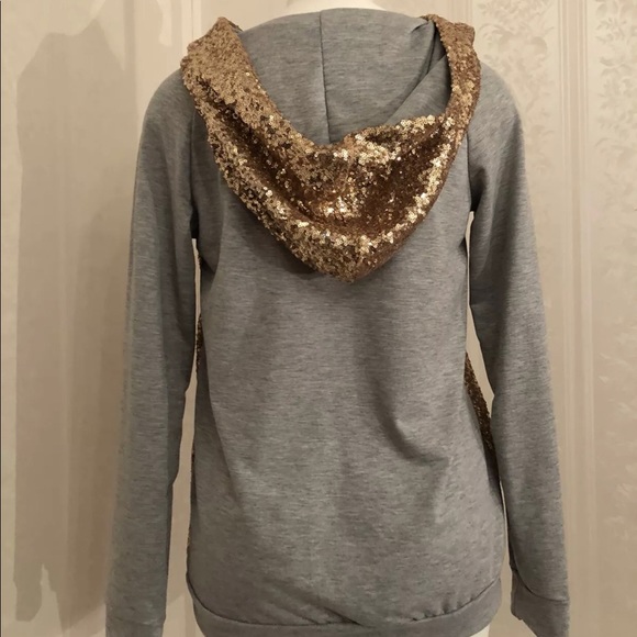 12PM by Mon Ami Gold Sequins Gray Hoodie Pullover - Picture 5 of 8
